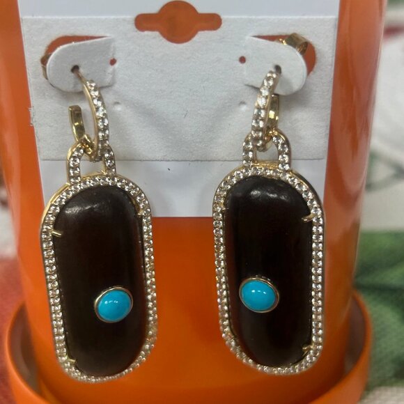 Rarities Carol Brodie Gold Plated Turquoise Colored MAGNESITE WOOD Earrings NWT - Picture 3 of 7